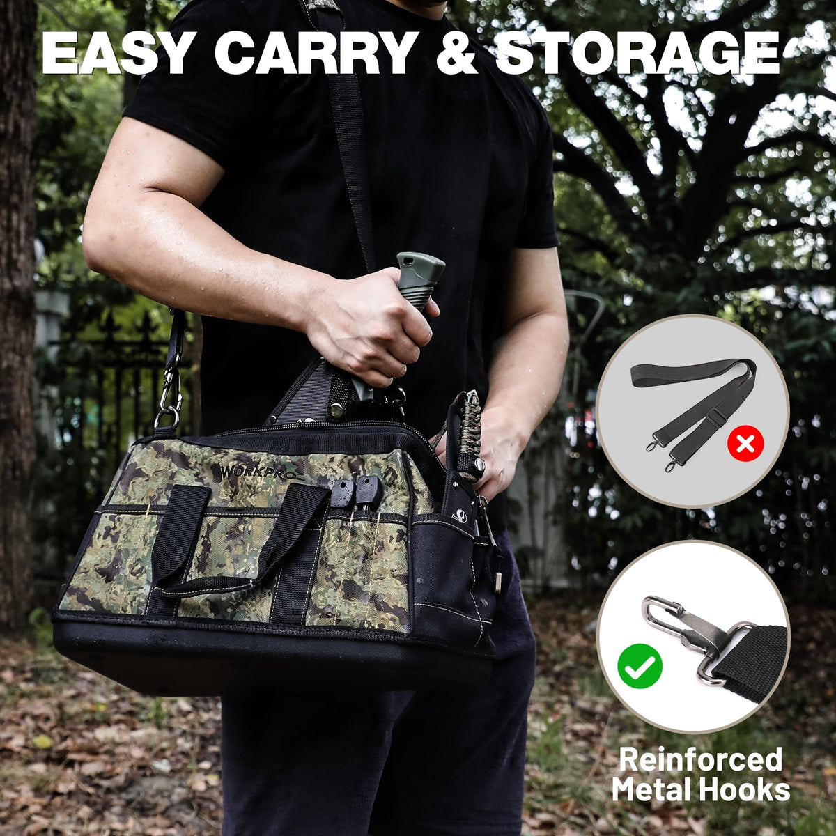 WORKPRO reinforced plastic base protects contents on rough surfaces.