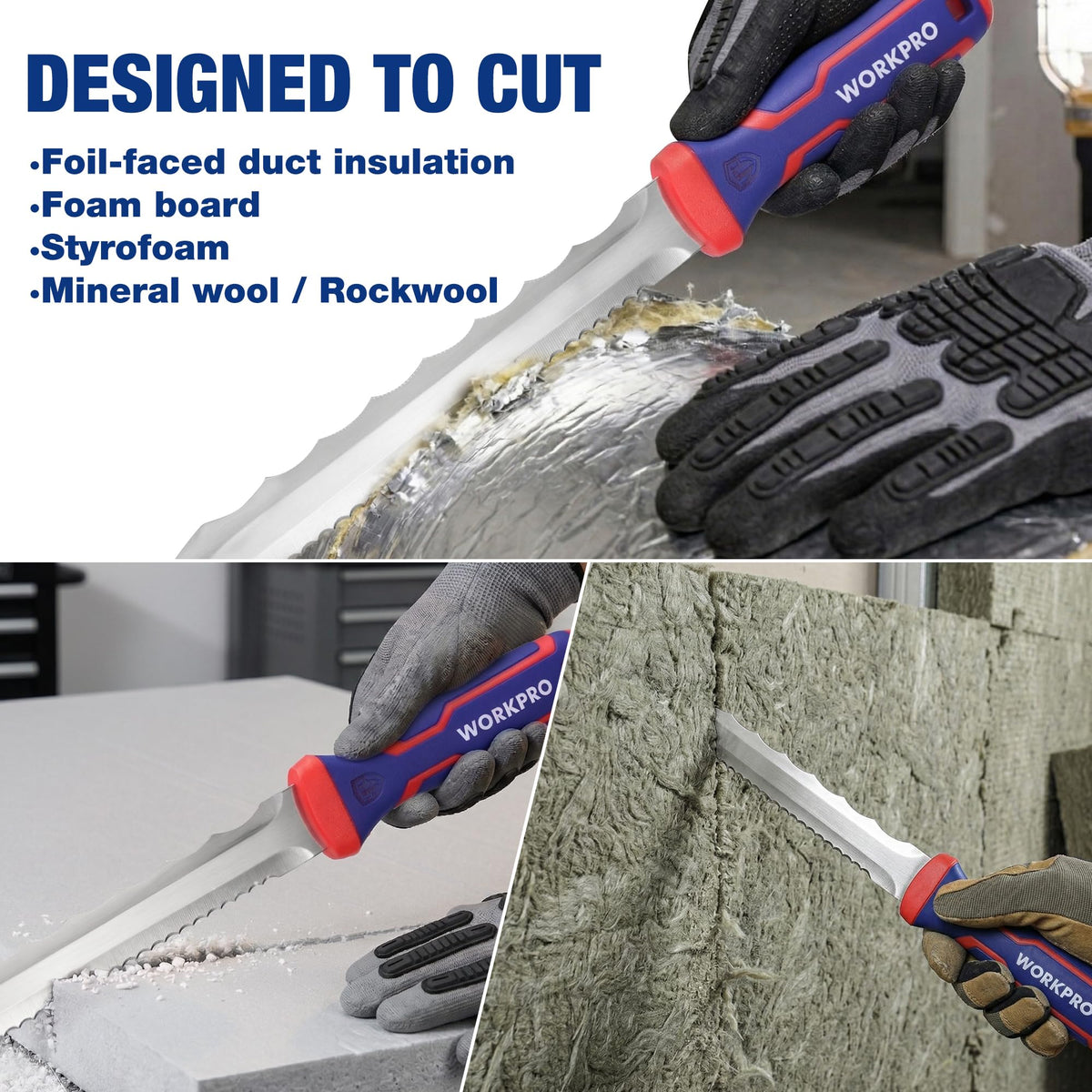 WORKPRO knife cutting rockwool and mineral wool for precise installation.