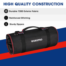 WORKPRO Roll Up Tool Bag’s compact roll design makes transport quick and tidy.