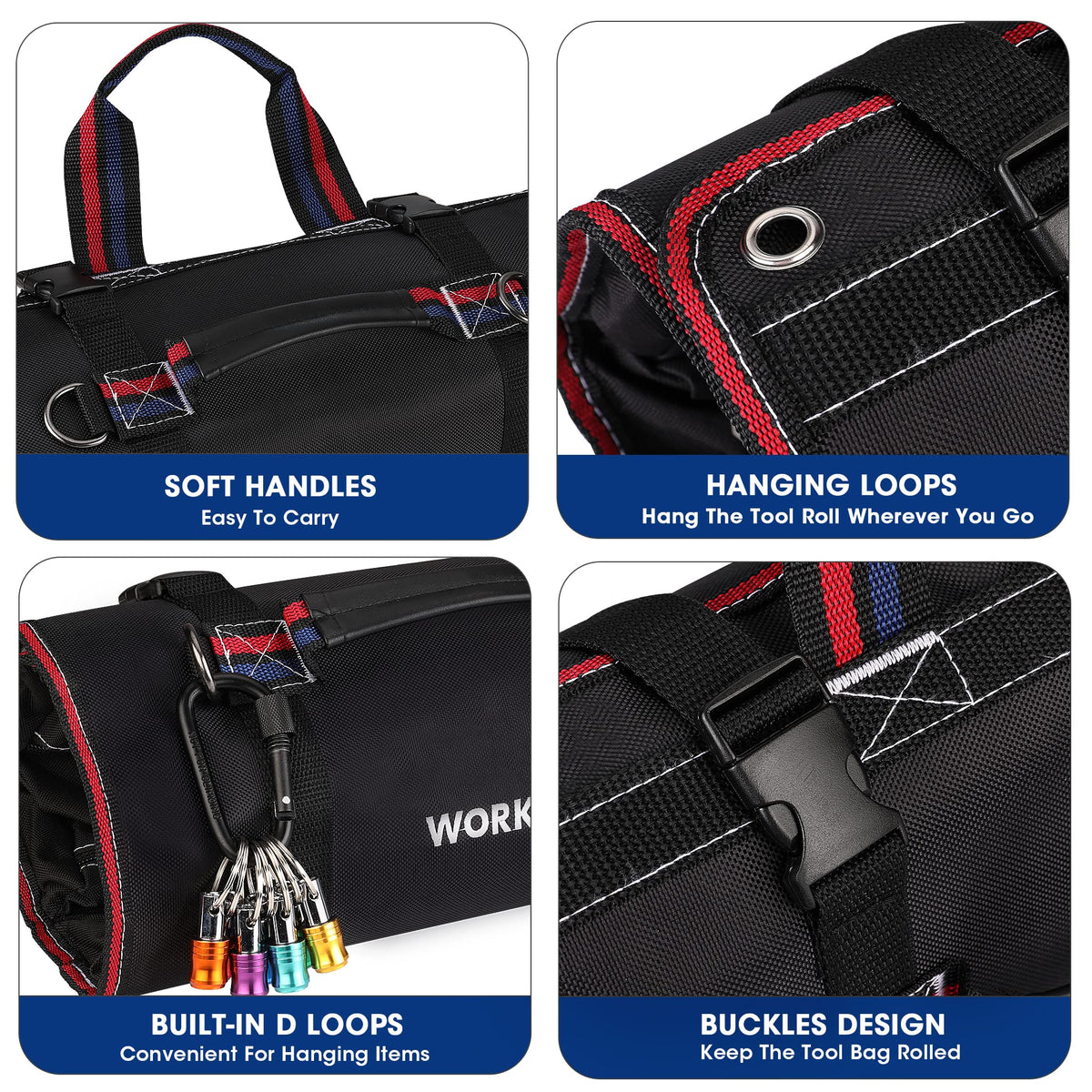 WORKPRO Roll Up Tool Bag is ideal for motorcycle trips and on-site repairs.
