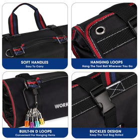 WORKPRO Roll Up Tool Bag is ideal for motorcycle trips and on-site repairs.