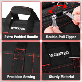 WORKPRO rubber-foam bottom shields contents from bumps and spills.