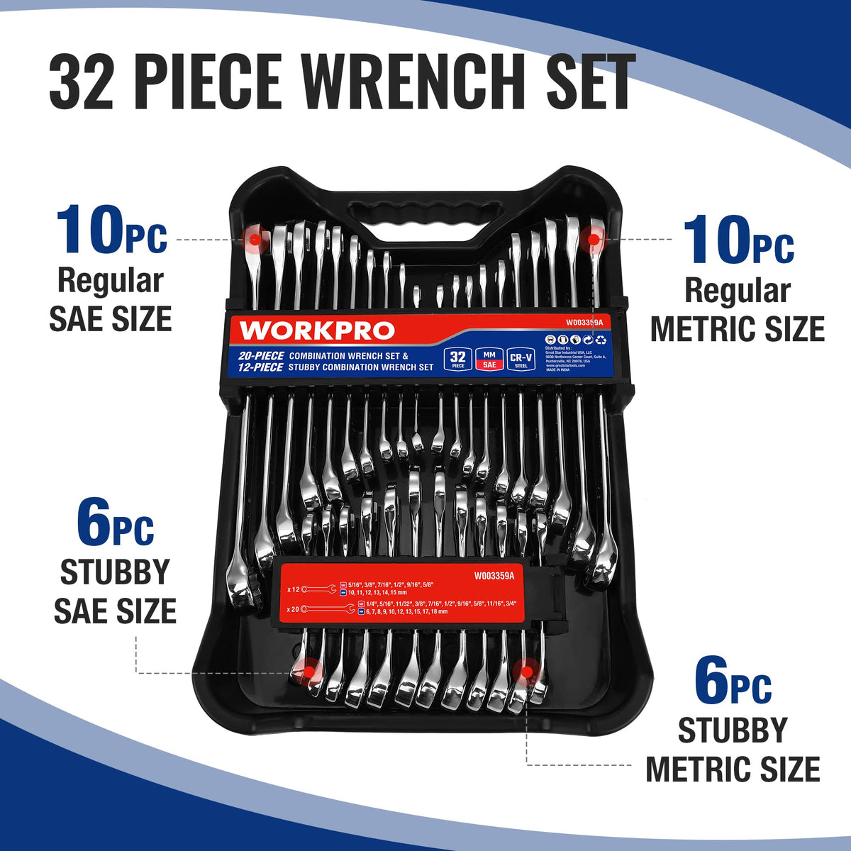 WORKPRO SAE wrenches with a 12-point box end for versatile reach