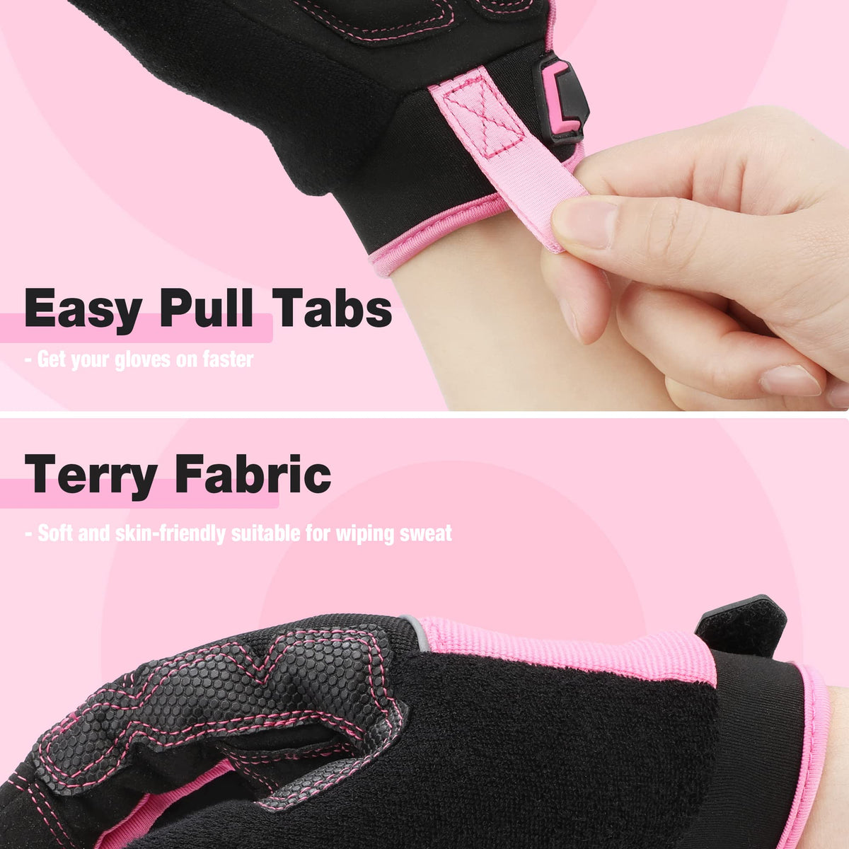 WORKPRO Pink Ribbon gloves with adjustable wrist strap for secure fit.