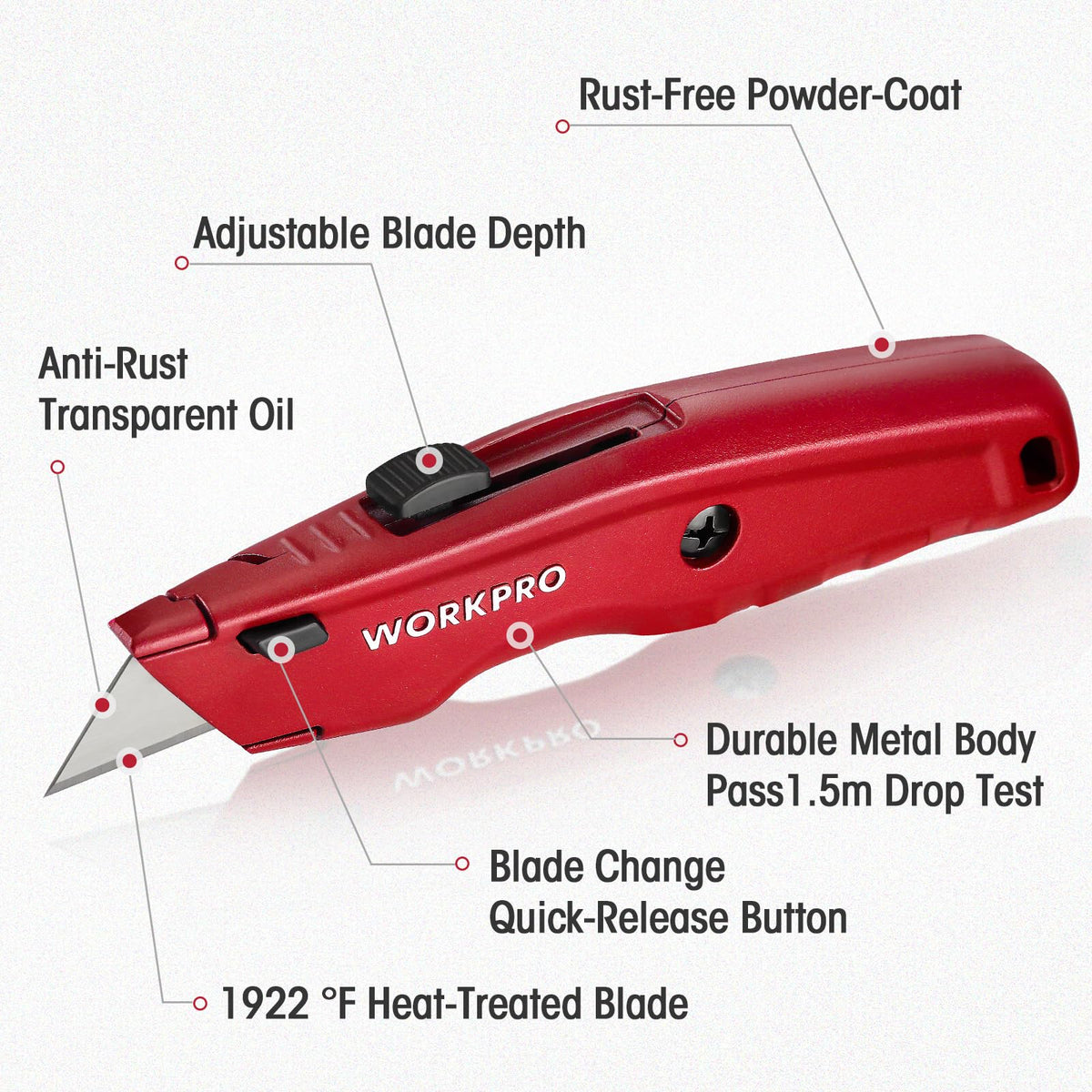 WORKPRO retractable blade locks safely after use for safety