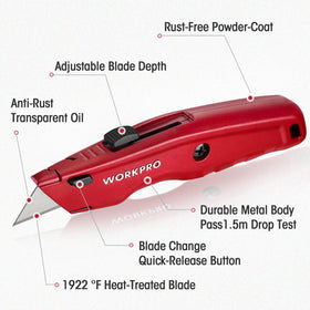 WORKPRO retractable blade locks safely after use for safety