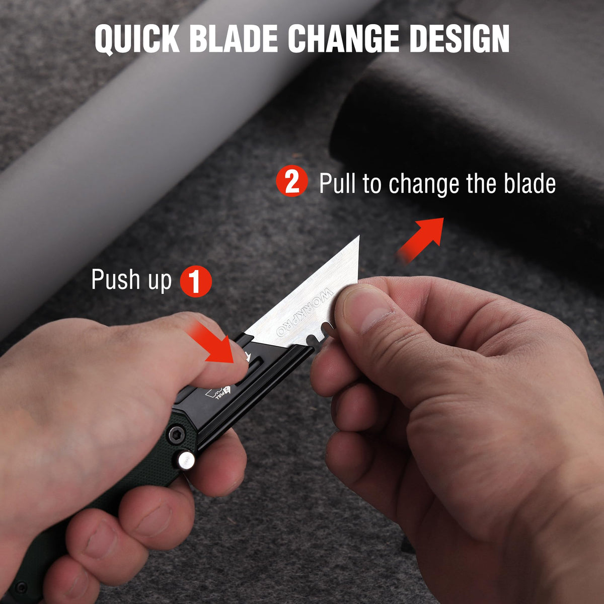 WORKPRO sandblasted finish box cutter resists rust and maintains smooth feel