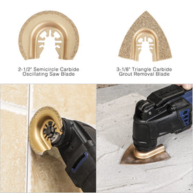 WORKPRO scraper attachment cleans residue after cutting.