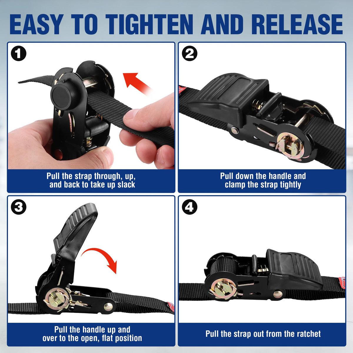 WORKPRO 4-pack provides versatile tie-downs for appliances, motorcycles, or ATVs.