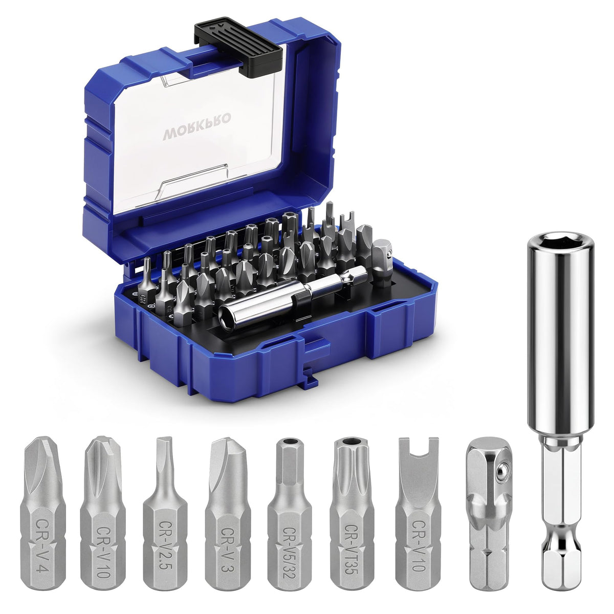 WORKPRO Security Bit Set with magnetic holder for quick bit changes in electronics.