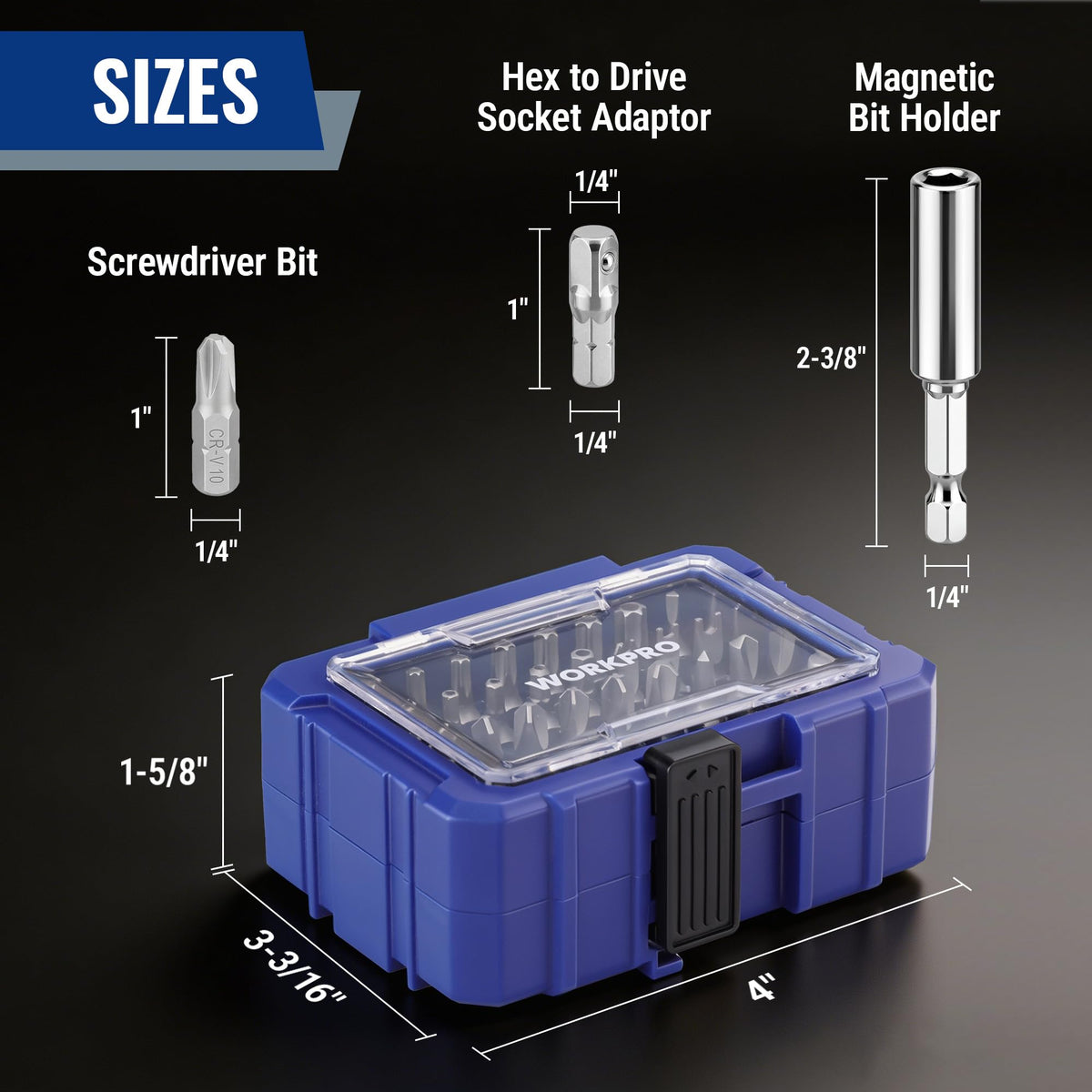 WORKPRO quarter-inch adapter enables versatile drive compatibility.