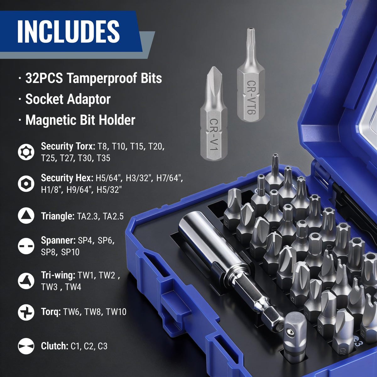 WORKPRO tamper-proof bits provide precise engagement in electronics and appliances.