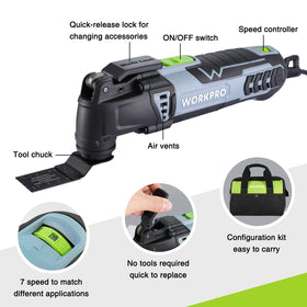 WORKPRO seven speed settings provide precise control for various materials