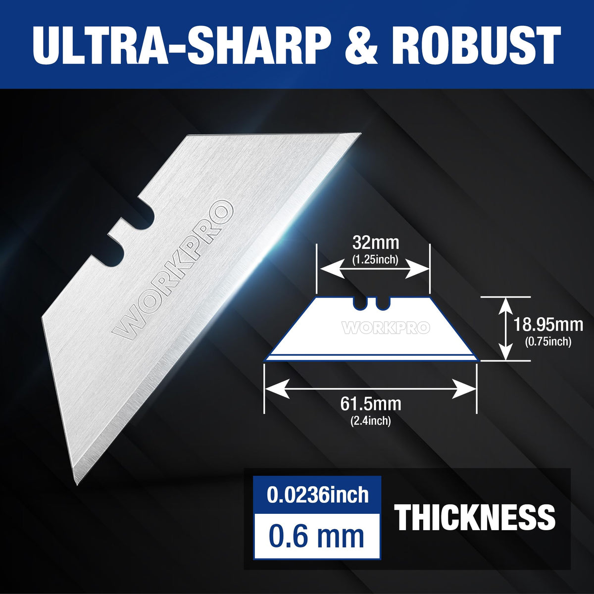 WORKPRO SK5 steel blade edge close-up showing precision for clean cuts