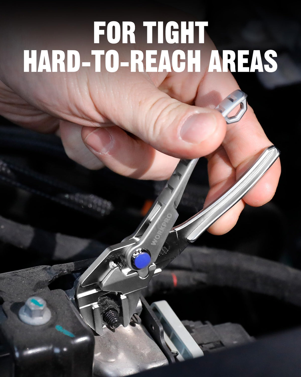 WORKPRO small plumbing task performed with a precise, chrome-fitting grip.
