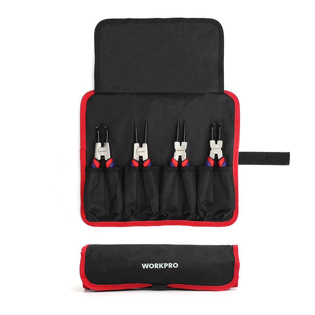 WORKPRO external bent jaw pliers reach awkward positions during ring removal.