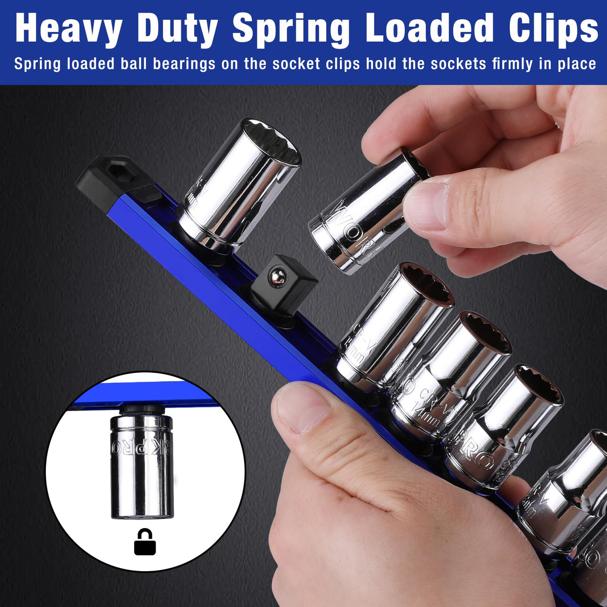 WORKPRO socket clip size clarity demonstrates clips for 1/4, 3/8, 1/2 inch sockets.