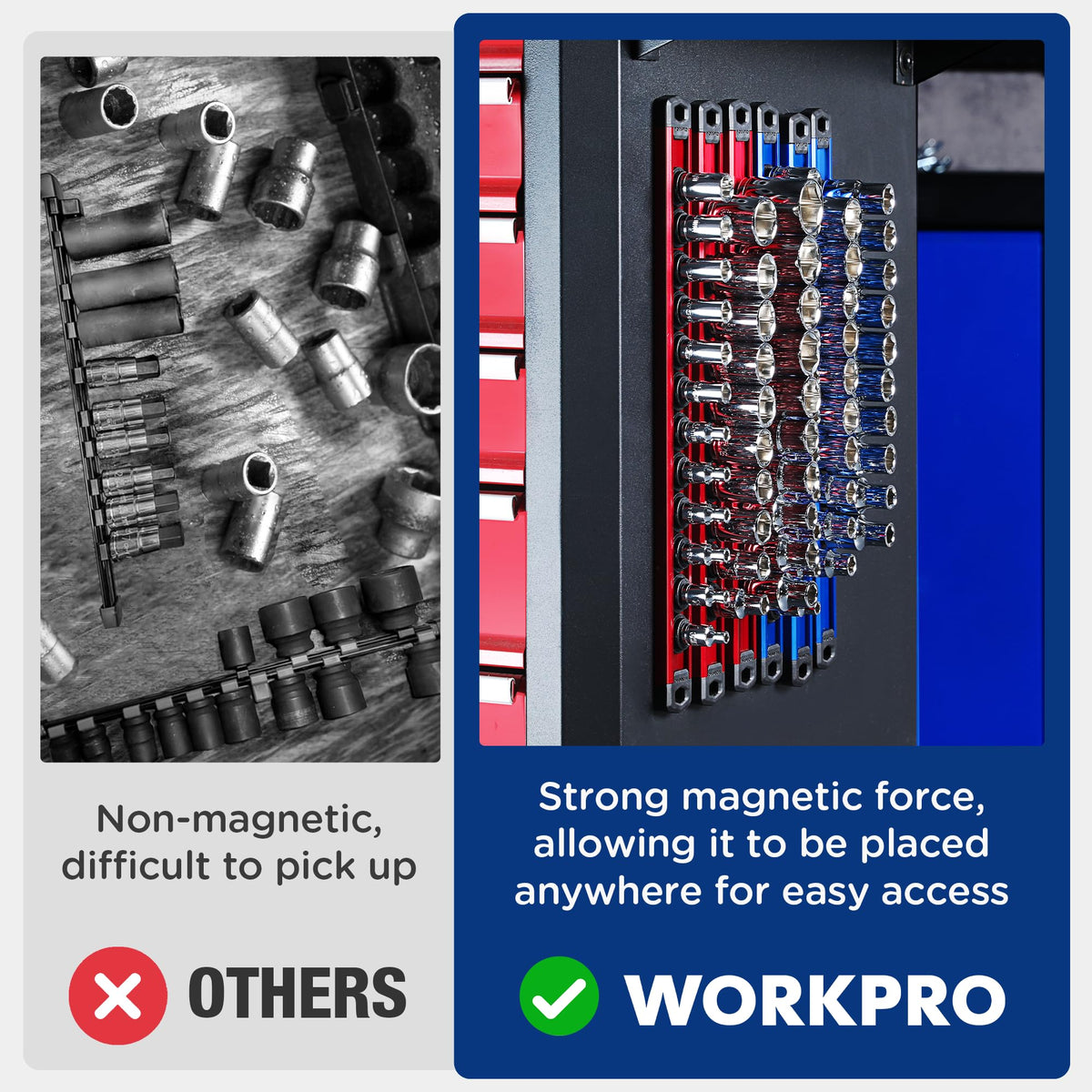 WORKPRO aluminum track 13.2 inch length supports high-capacity organization.