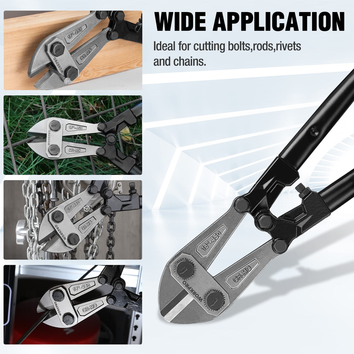 WORKPRO suited for soft metals, bolts, rivets, and chains in maintenance tasks.