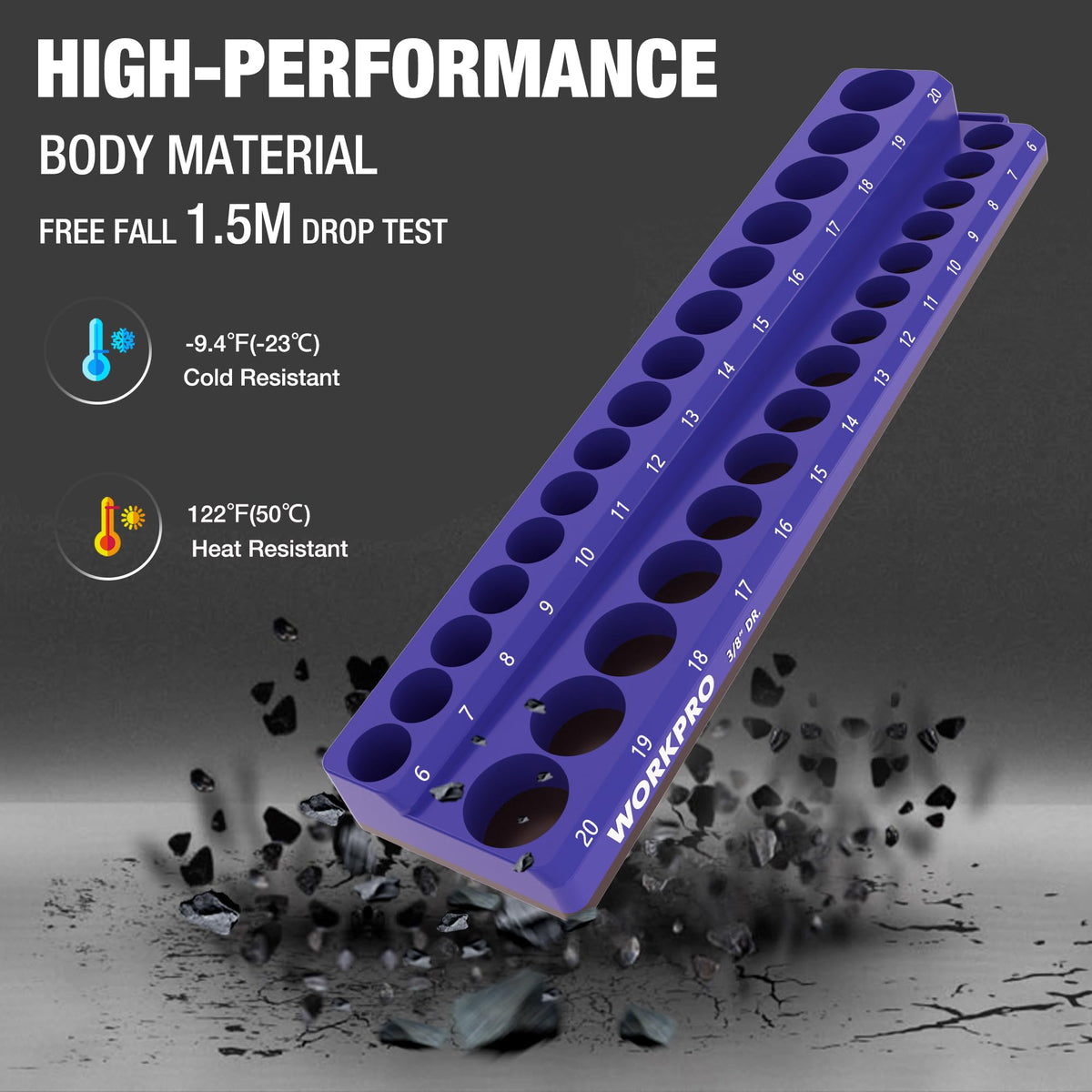 WORKPRO magnetic base keeps sockets secure for quick access.