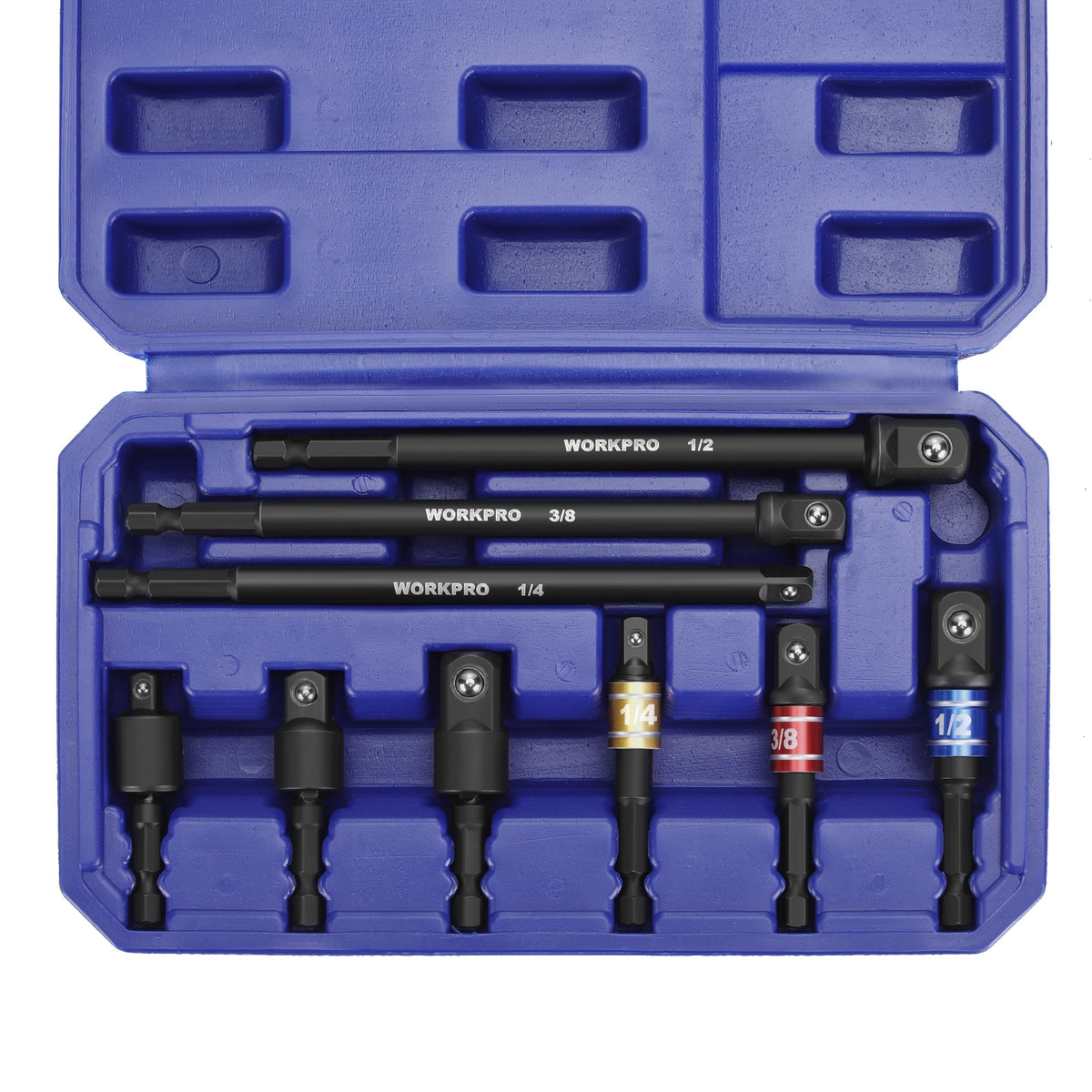 WORKPRO spring-loaded ball bearing prevents dropping sockets during use.