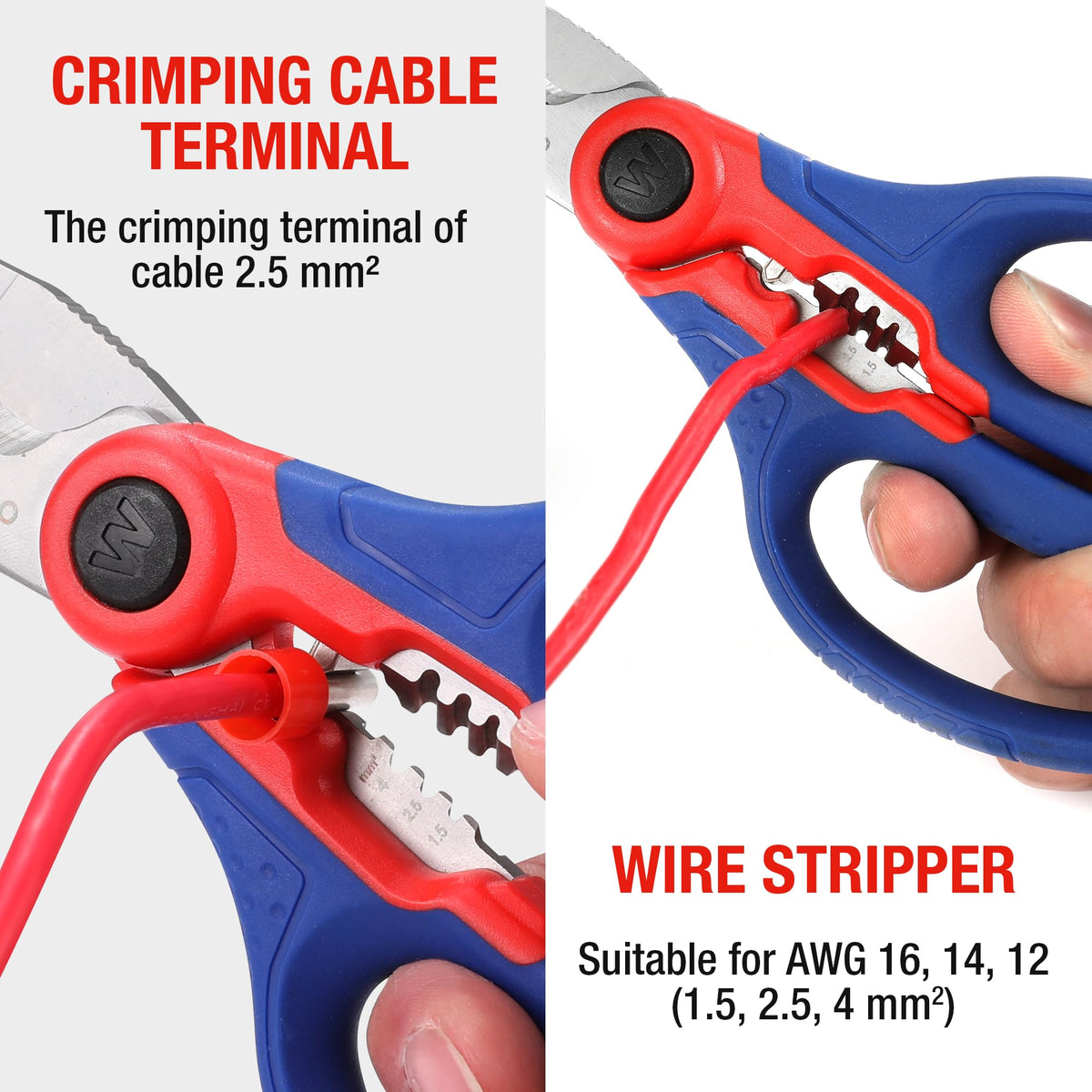WORKPRO stainless electricians scissors cutting wire up to AWG12 for strong capacity.