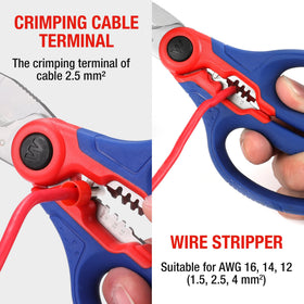 WORKPRO stainless electricians scissors cutting wire up to AWG12 for strong capacity.