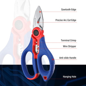 WORKPRO stainless electricians scissors ergonomic handle for comfortable grip.