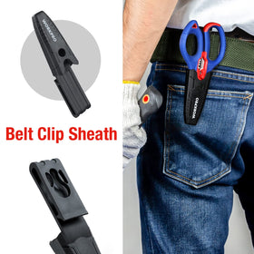 WORKPRO stainless electricians scissors sheath and belt clip for easy carry.