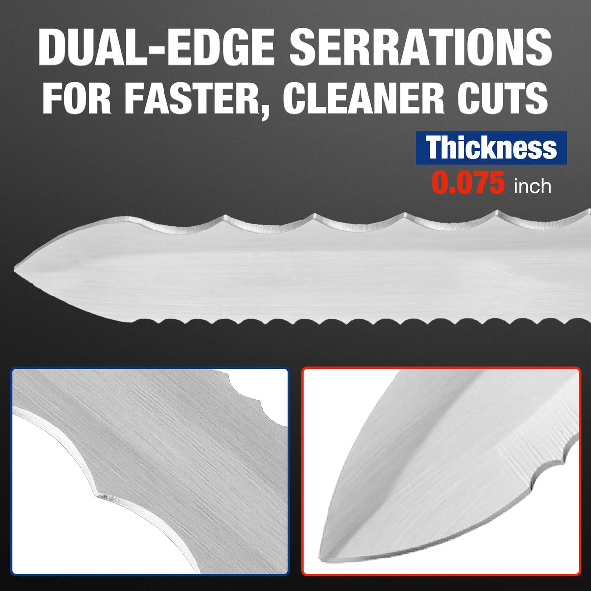 Close-up of WORKPRO stainless steel blade showing rust resistance and sharp edge.