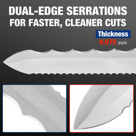 Close-up of WORKPRO stainless steel blade showing rust resistance and sharp edge.