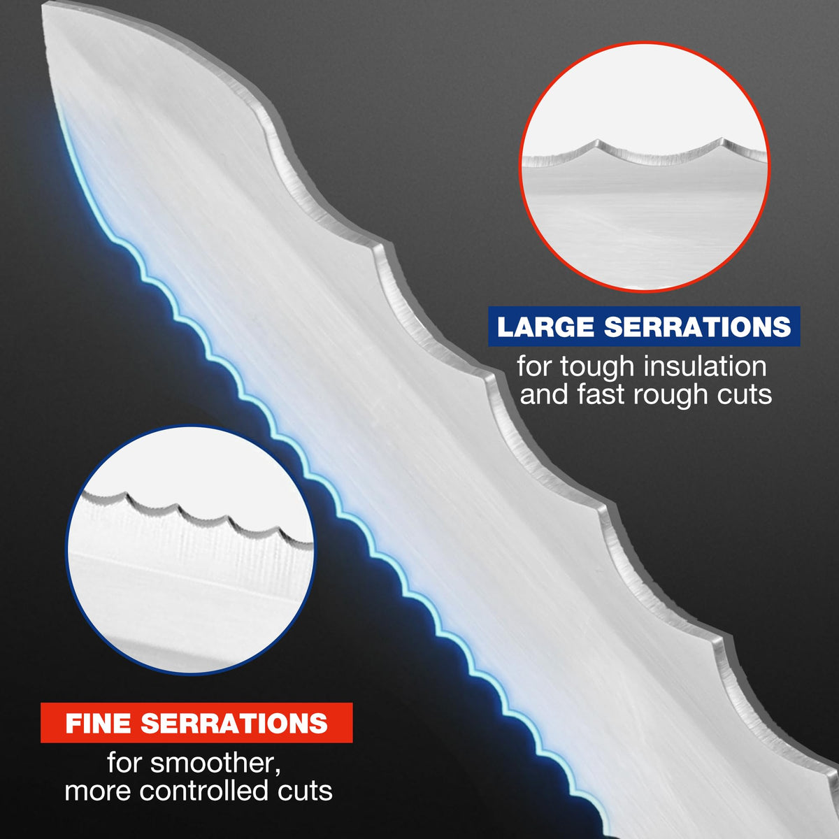 WORKPRO stainless steel blade provides rust resistance for tough insulation tasks.