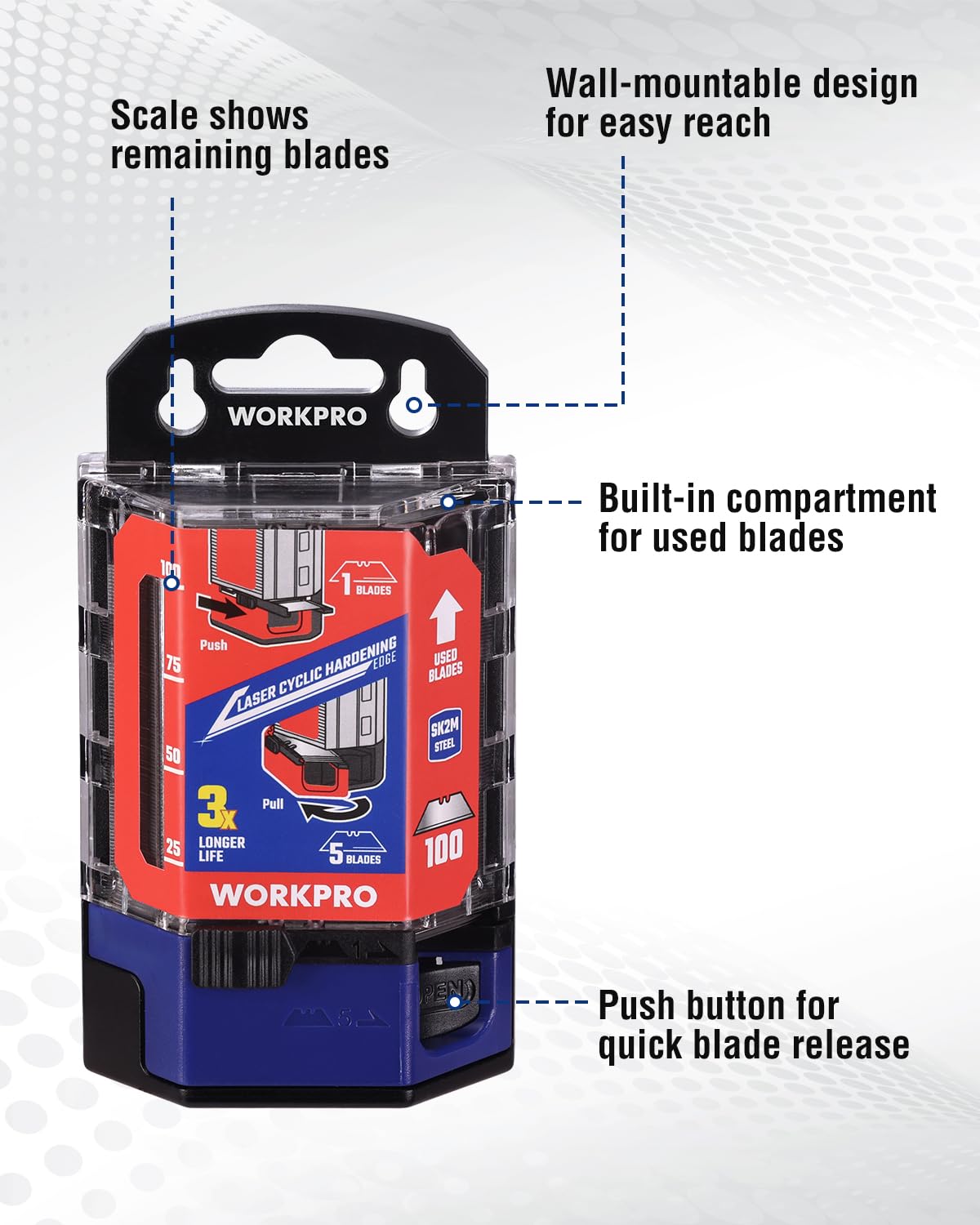WORKPRO standard blade size ensures reliable compatibility with common knives.
