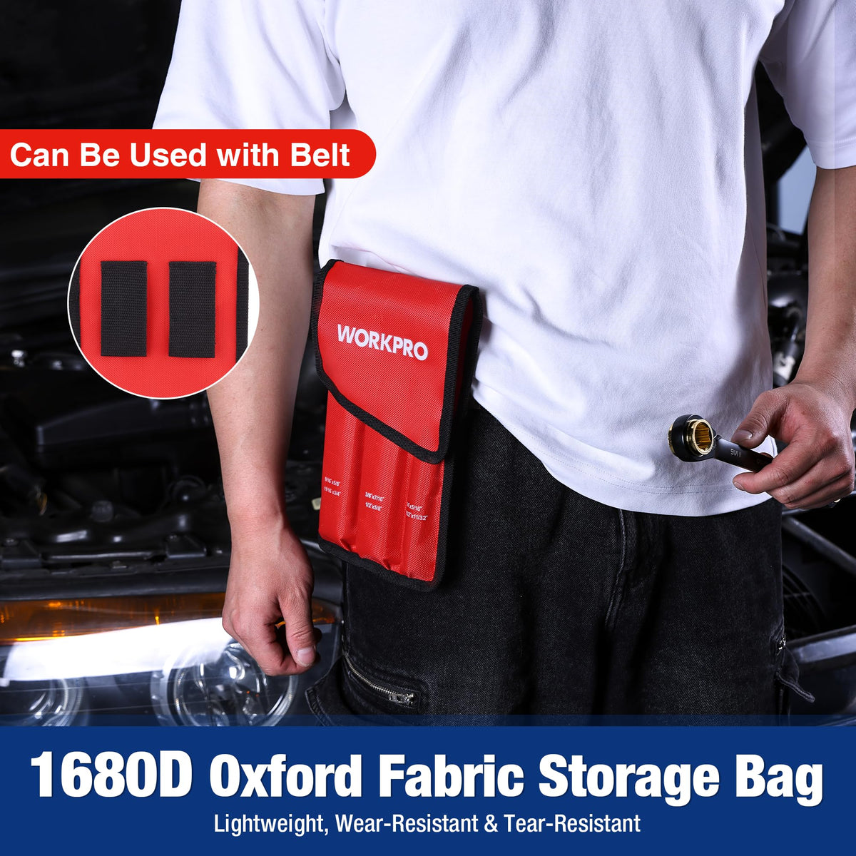 WorkPro 1680D Oxford storage bag keeps wrenches organized