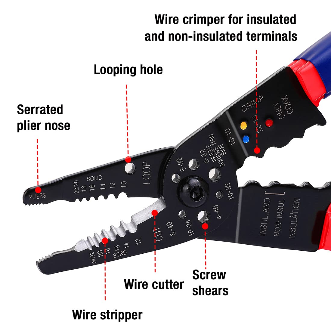 WORKPRO 8-inch stripper and 8-inch cutter set ready for stripping and crimping