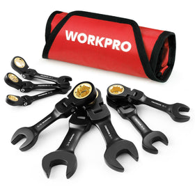 WORKPRO stubby ratchet wrench with anti-slip teeth improves grip in tight fasteners.