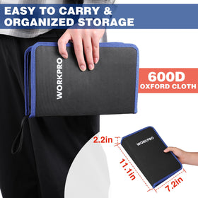 WORKPRO sturdy storage pouch keeps components organized for easy transport.