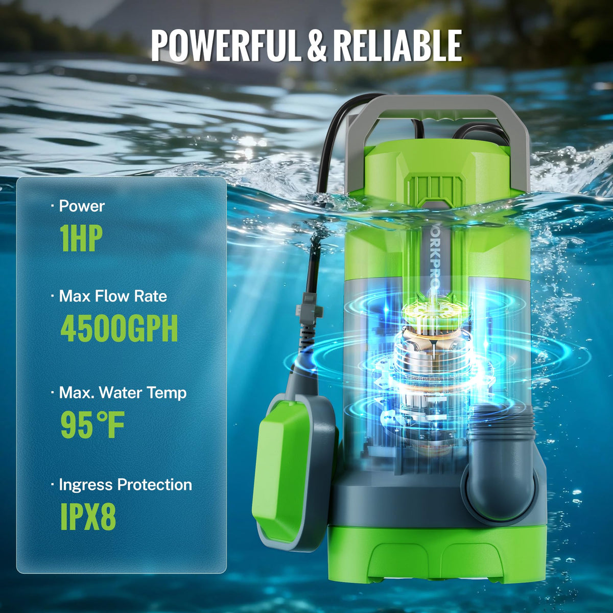 Thermal protection stops the pump if overheating to prevent damage