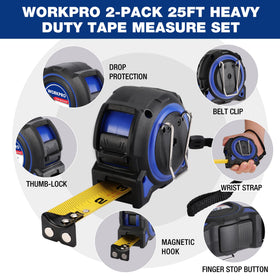 WORKPRO tape measure with belt clip for easy carrying
