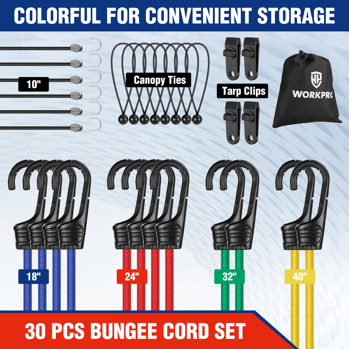 WORKPRO tarp clips for quick, secure tarp attachment.