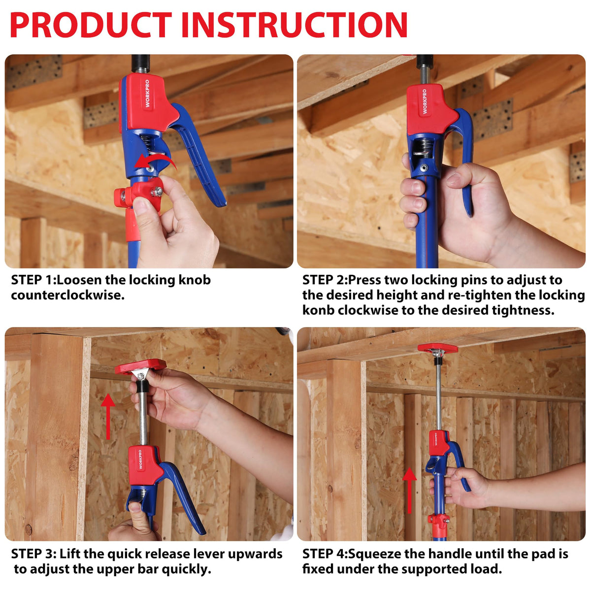 WORKPRO telescopic pole with aluminum handle delivers smooth height changes.