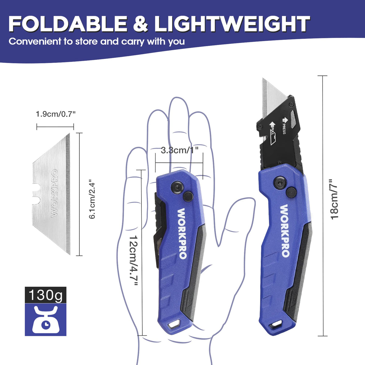 WORKPRO thirteen blade storage highlights on-hand blade replacements.