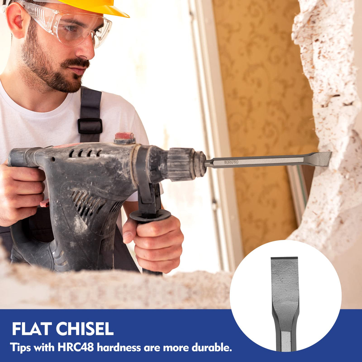 WORKPRO three-piece flat chisels for smooth concrete and stone cutting