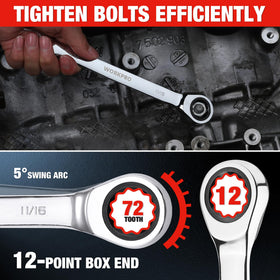 WORKPRO compact wrenches cover sizes from 5/16 to 1-1/8 in for efficient tightening.