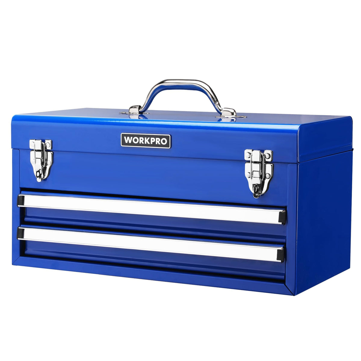 WORKPRO tool box with 18-inch drawers and top storage keeps tools organized and accessible.
