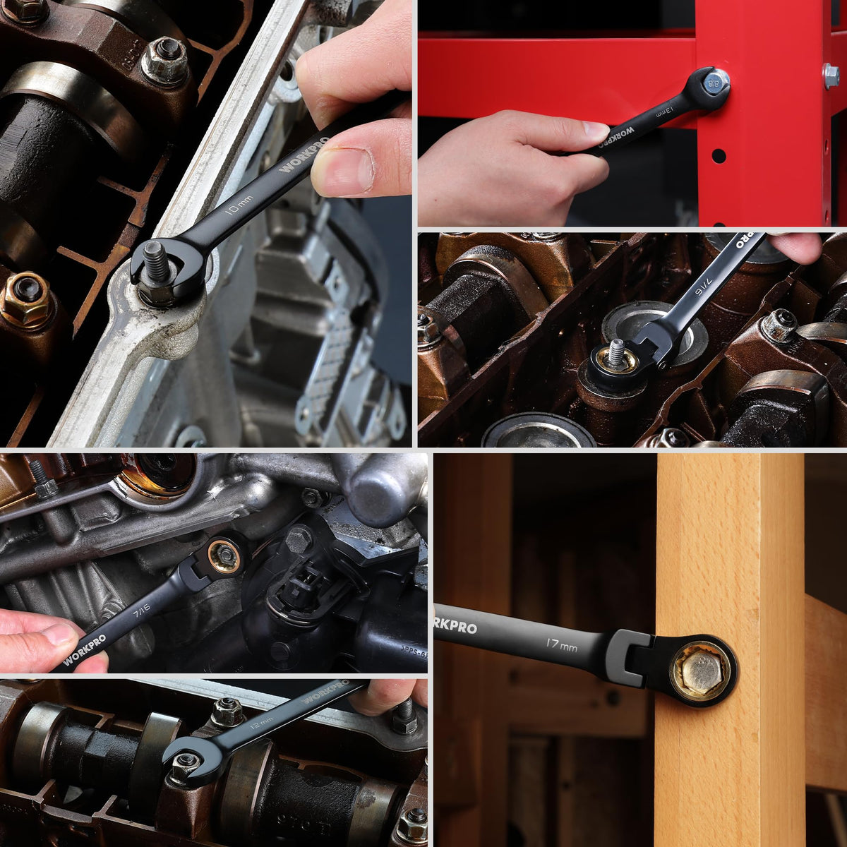 Compact toolbox-ready WORKPRO wrench set for easy storage and transport.