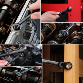 Compact toolbox-ready WORKPRO wrench set for easy storage and transport.