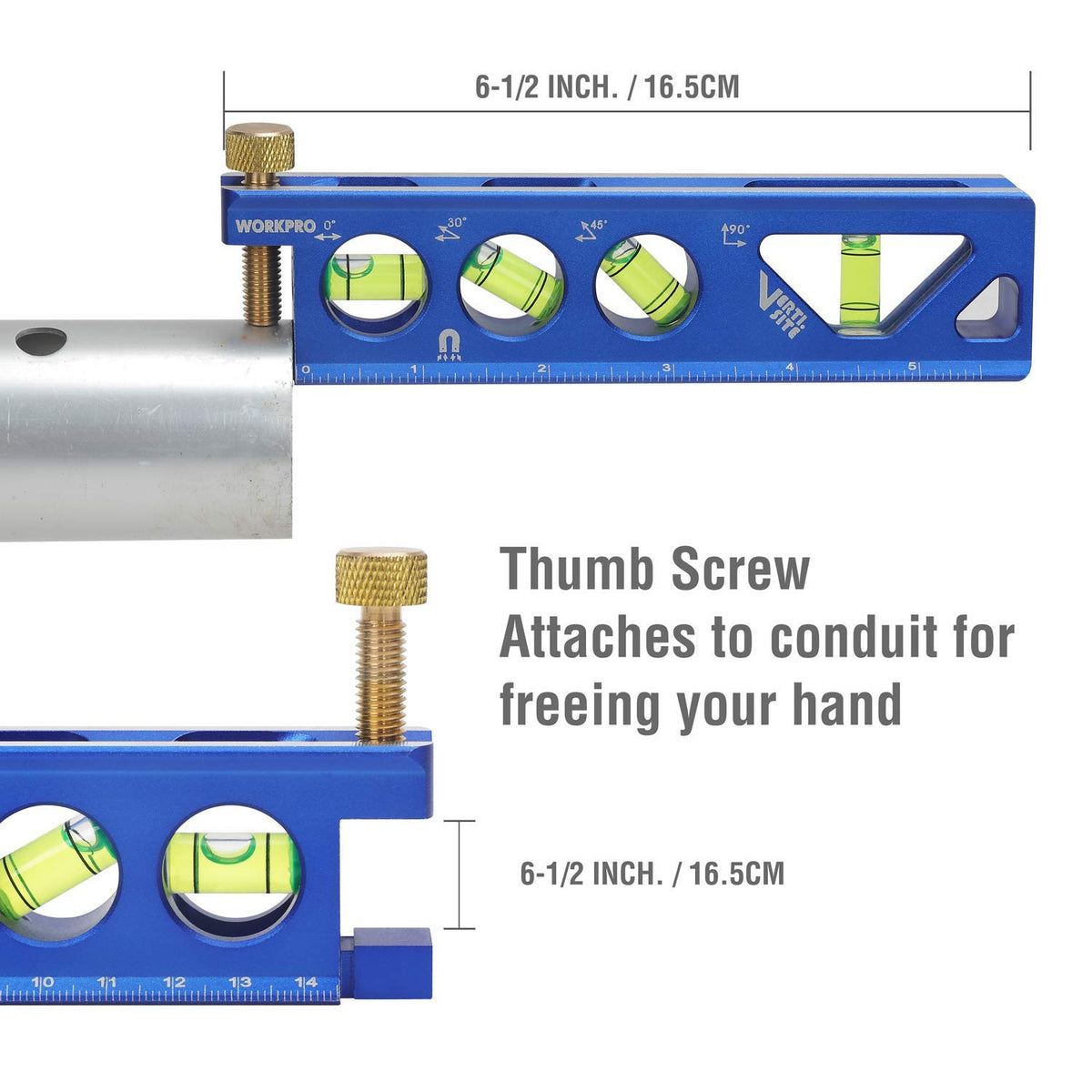 WorkPRO Torpedo Level aluminum body close-up highlights durable construction