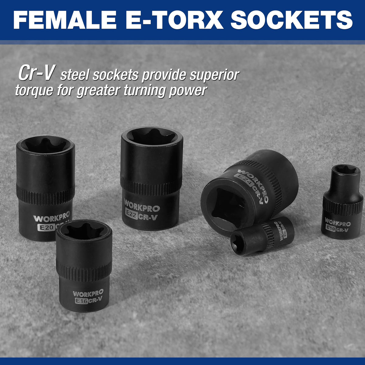 WORKPRO Torx Plus TP8–TP60 sockets expand repair options.