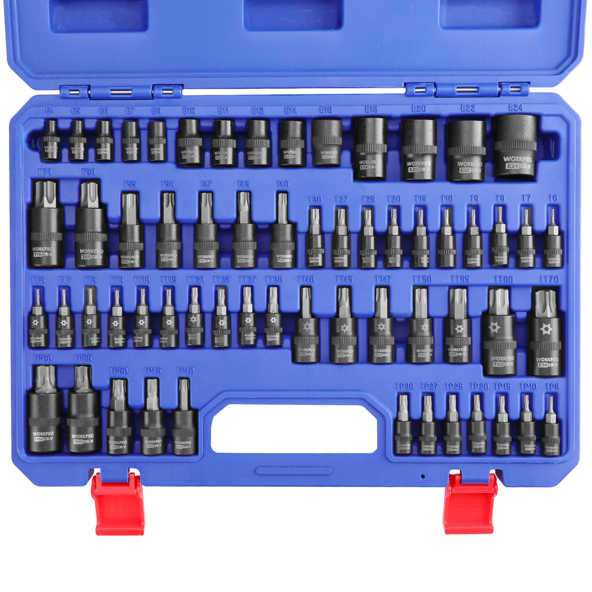 WORKPRO Torx socket set in a sturdy case, ready for auto and DIY tasks.
